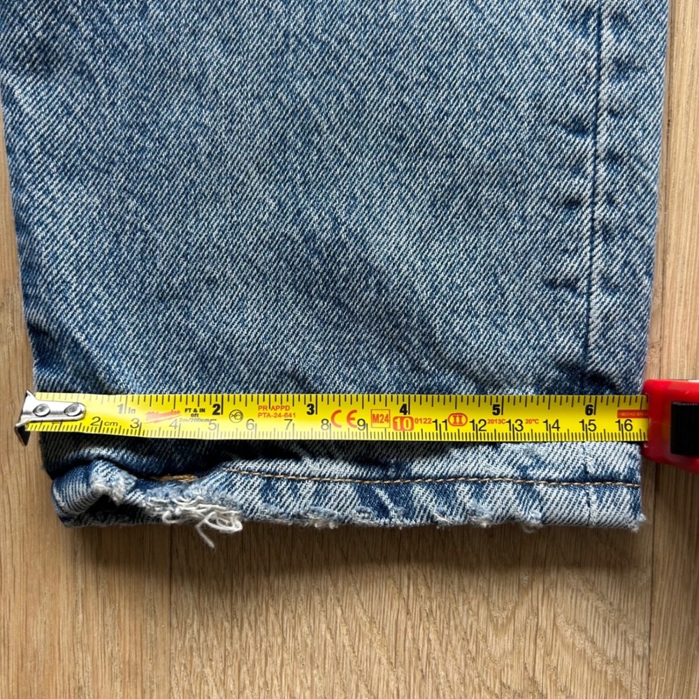 Levi's 501 Straight Leg Patchwork Jeans 26 Blue Distressed Denim Casual Upcycled - Picture 7 of 12